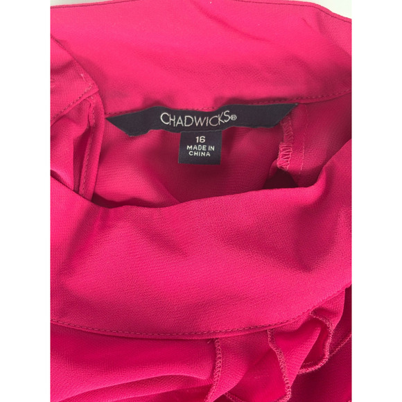 90s Frilly Ruffle Blouse Fuchsia Pink Top SIZE 16 Crepe Whimsicore Flowy Fairy - Picture 9 of 10